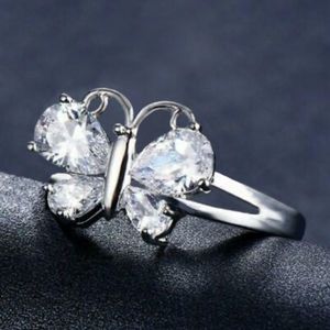 Diamond Butterfly Ring •.925 Sterling Silver Sz 6❣️60%Off ❣️